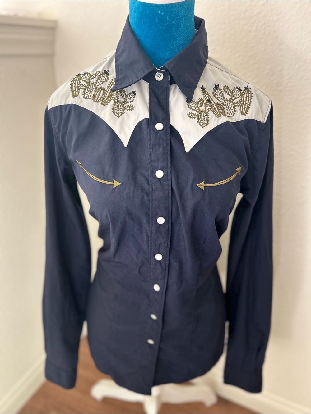Cruel Denim Navy and White Embroidered Western Button-Down Shirt